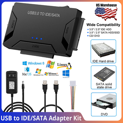 #ad USB 3.0 to IDE SATA External Hard Drive Reader 2.5 3.5 HDD SSD IDE Power Adapter $11.39