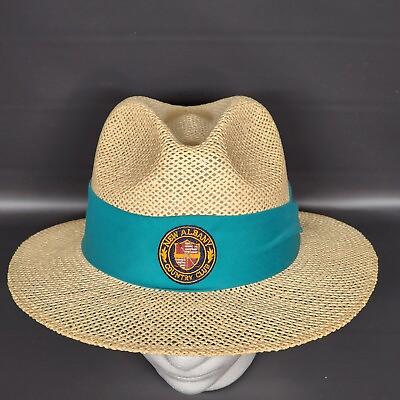 #ad Cali Fame USA Golf Structured Straw Hat Fedora Wide Brim New Albany CC Logo $29.95