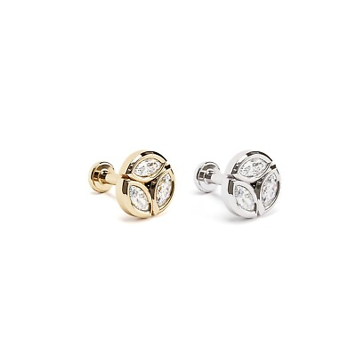 #ad 14K REAL Solid Gold Marquise Diamond Round Stud Helix Tragus Cartilage Earring $425.00