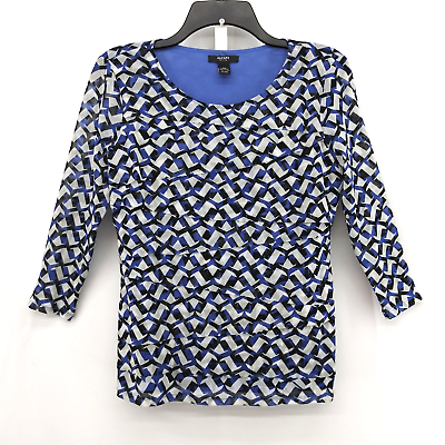 #ad Alfani Blouse Womens PM Blue 3 4 Sleeve Round Neck Pullover Top $9.78