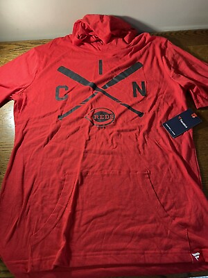 #ad NWT 2021 Fanatics Cincinnati Reds Hooded Short Sleeve Front Pocket Shirt Size L $22.00