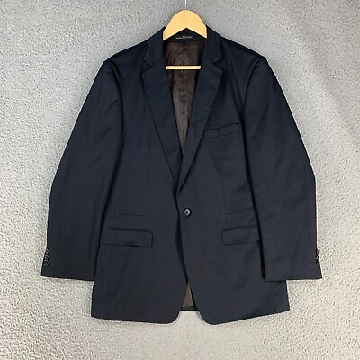 #ad Zara Man Blazer Jacket Mens 42 R Black Tag Modern Cotton One Button $23.08