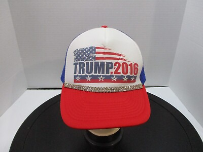 #ad Trump 2016 Trucker Hat Womens Blue Red Snapback Curve Bill Sequin America $16.99