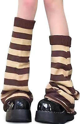 #ad American Trends Leg Warmers Y2k Kawaii Black One Size A Beigeamp;amp;brown $21.23
