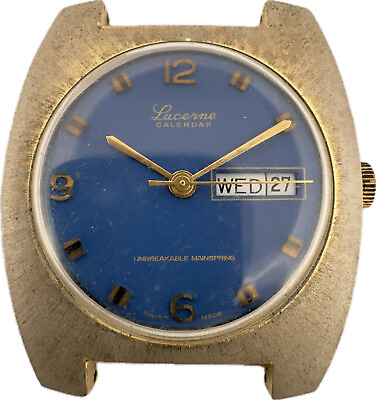 #ad Vintage Lucerne Calendar Men#x27;s Mechanical Wristwatch Ronda 317A w Blue Dial $25.00