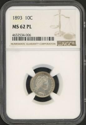 #ad 1893 Barber Dime NGC MS 62 PL $1795.50