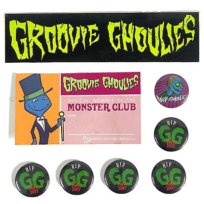 #ad Groovie Ghoulies Vtg Sticker Monster Club Card RIP Kepi Buttons 8 Item Bundle $39.95