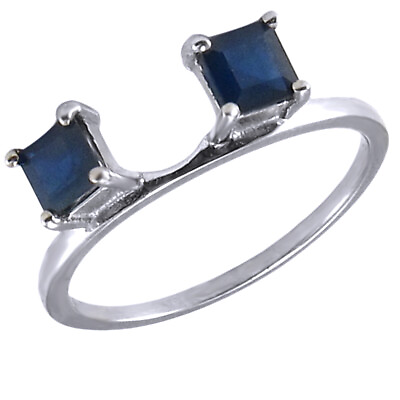 #ad Simulated Princess Sapphire Wrap Guard Enhancer Bridal Ring 10k White Gold Sz 10 $364.49