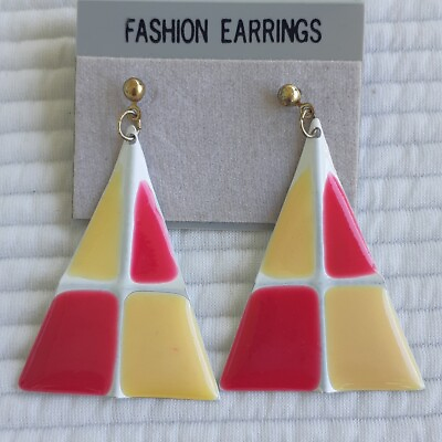 #ad Vintage Colour Block Pierced Earrings Metal 1980 1990 Triangle Bright Fashion $21.99