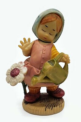 #ad Vintage Made In Italy Figurine Polymer Resin Little Girl Watering Flower $16.49