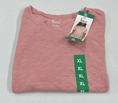 #ad Felina Ladies#x27; Crew Neck Tee Short Sleeve Texture Slub Jersey Pink Size XL $13.95