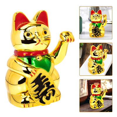 #ad Maneki Lucky Cat Waving Arm Car Decoration Gold Feng Shui Prosperity Wealth $12.15