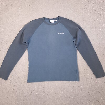 #ad Columbia T Shirt Mens Medium Blue Raglan Thermal Long Sleeve Waffle Knit $12.95