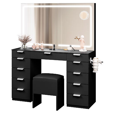 #ad Large Makeup Vanity Table Set with LED Lighted Mirror amp;11 Drawers Dressing Table $269.78