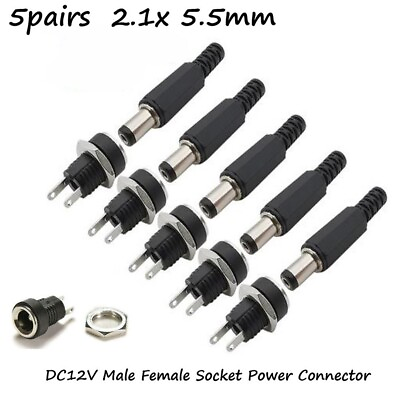 #ad 5 Pair DC 12V Male Female Socket Panel Mount Jack Plug Power Connector $6.82
