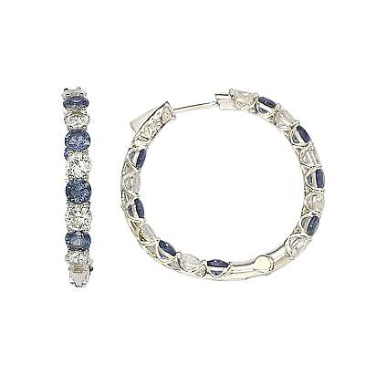 #ad Suzy Levian Sterling Silver Blue Sapphire Crossing Hoop earrings 925 Round $290.40