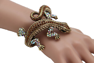 #ad Women Gold Metal Cuff Bracelet Lizard Gecko Animal Bling Fashion Jewelry Safari $17.99