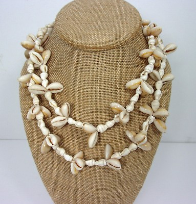 #ad VTG Elegant 17quot; Authentic Real Cowries amp; Dove Shells Pullover Strand Necklace $6.00