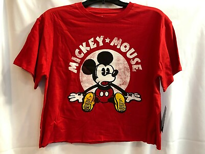 #ad Red Disney Mickey Mouse Cropped Tee Shirt Medium Brand New with Tags $10.80