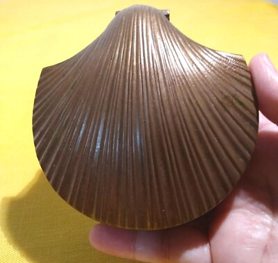 #ad Brass Hinged Seashell Clam Shell Storage Jewelry Trinket Box 4quot; Made in India $15.89