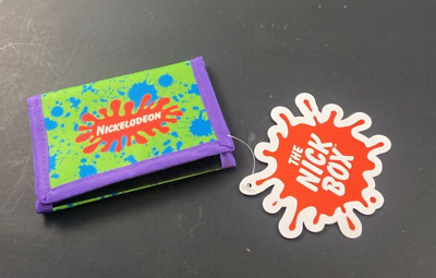 #ad Nickelodeon The Nick Box Retro Tri Fold Wallet Green Slime Splat Logo $16.98