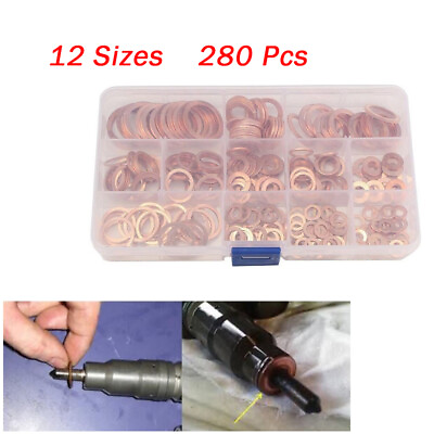 #ad 280PCS 12 Sizes Solid Copper Crush Washers Assorted Seal Flat Ring Hardware Fits $23.39