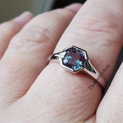 #ad Vintage Alexandrite Ring Asscher Cut Color Changing Gemstone Sterling Silver $42.29