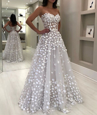 #ad Plus Size Wedding Dress Sweetheart Strapless 3D Floral Applique A LineBride Gown $152.60