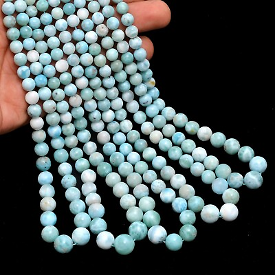 #ad Natural Dominican Larimar Gemstone 6mm 10mm Smooth Round Loose Beads 16quot; Strand $129.59