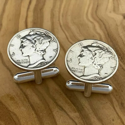 #ad New Cufflinks w Vintage 90% 900 Silver Mercury Dime Coin 10 Cents Money $15.99