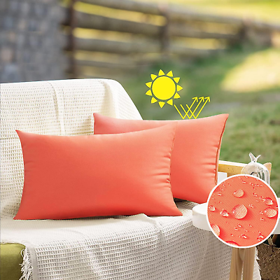 #ad Orange Outdoor Waterproof Throw Pillow Covers 12X20 Set of 2 Decorative Patio Fu $19.36