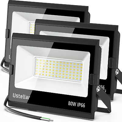 #ad Ustellar 3 Pack 80W Led Flood Lights Outdoor Bright 24000LM Security Lights outs $107.99