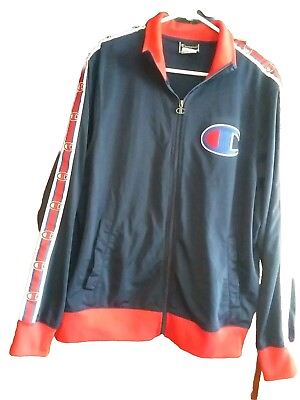 #ad Champion Sportswear Full Zip Track Jacket Mens Size Large Blue Big Logo $19.99