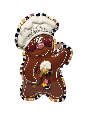 #ad 2003 Blue Sky Gingerbread Man Cookie Bakery Jar w Lid Heather Goldminc $64.95