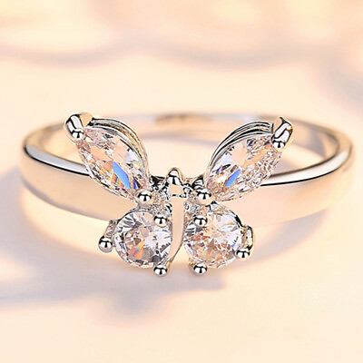 #ad Cute Butterfly Jewelry Cubic Zircon 925 Silver Filled Rings Girls Gift Sz 6 10 C $2.75
