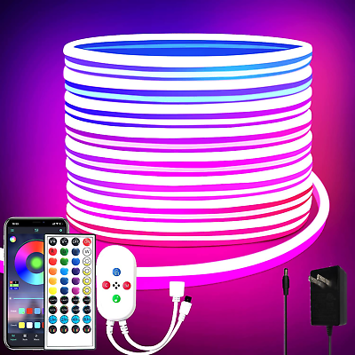 #ad 32.8Ft LED Neon Lights with Remote APP Control IP65 Waterproof Flexible Neon Str $58.99