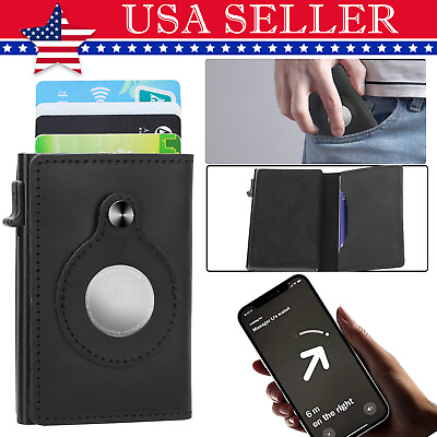 #ad Airtag Wallet Case Genuine Leather Credit Card Holder for Apple Air Tag Cover US $12.98
