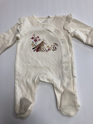 #ad Preemie baby girl footie UK#x27;s NEXT off white w embroidery amp; shoulder ruffle $14.99