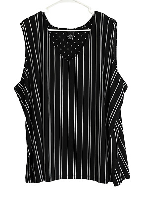 #ad Any Wear By Catherines Womens Sleeveless Top Shirt Sz 4x Black Striped V Neck $14.00