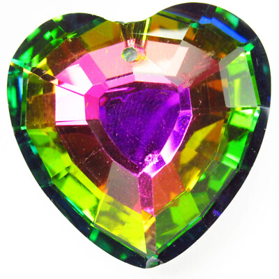 #ad 2Pcs Faceted Rainbow Titanium Crystal Heart Pendant Bead 32x33x12mm A 217SJ $9.95
