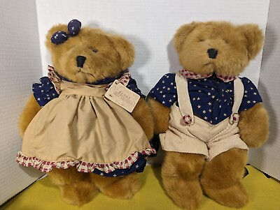 #ad Russ Berrie Patriotic Teddy Bears From The Past Amelia amp; Franklin 14” w Tags $20.00