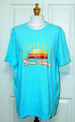 #ad GOOD VIBES NEW Aqua Cotton T Shirt with Short Sleeves Size 3XL fits XL $7.00