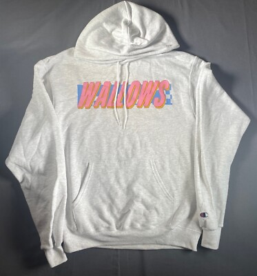 #ad Wallows Hoodie Adult Medium Warped Logo Champion Heather Gray Double Sided Print $31.99
