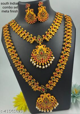 #ad Indian Bollywood Fashion Ethnic Bridal Gold Plated Jewelry Necklace Earrings Set $18.04