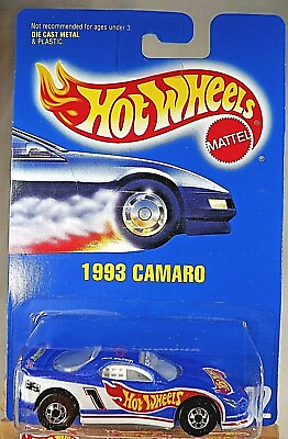#ad 1991 Hot Wheels Blue Card #242 1993 CAMARO Blue w BW Sp w 25 Anniversary Tampo $10.50