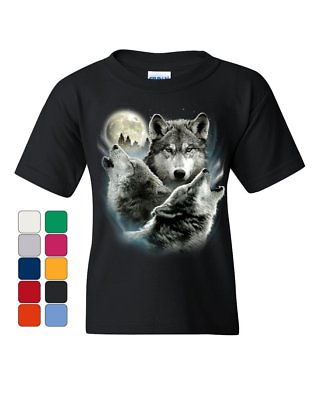 #ad Howling Wolf Pack Youth T Shirt Wild Wilderness Animals Nature Moon Kids Tee $19.95