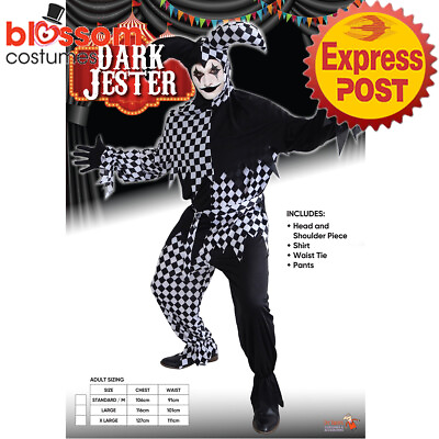 #ad CA2875 Dark Jester Twisted Freak Show Killer Clown Mens Zombie Halloween Costume AU $46.95