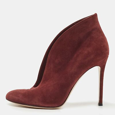 #ad Gianvito Rossi Burgundy Suede Vamp Ankle Length Boots Size 38.5 $126.50