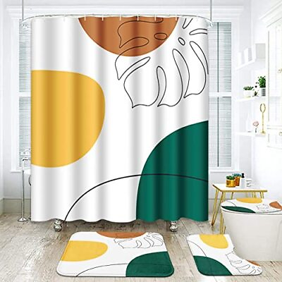 #ad Green Yellow Modern Abstract Bathroom Sets with Shower Curtain and Rugs and A... $30.32