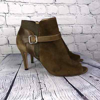 #ad MARC FISHER SHIMMEE PEEP TOE BROWN ANKLE BOOTS 10W $25.00
